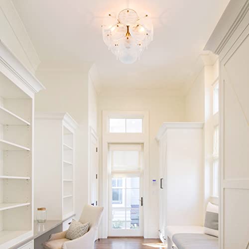 Vanzarla Modern Flush Mount Glass Ceiling Light, Gold Ceiling Lights Vintage Chandelier, 4-Light Unique Flush Mount Light Fixture For Bedroom Entryway Hallway Loft Kitchen Laundry Bathroom Farmhouse #TOP6
