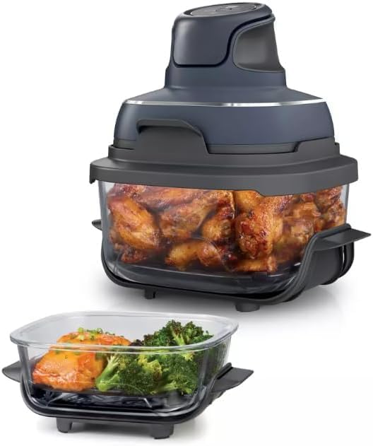 Nlnjja Crispi Portable Cooking System 4 Qt Air Fryer, All in One System, 4 in 1 Functionality, Small and Large Containers, 1500 W, Cyberspace Blue (Model FN 101 GY)