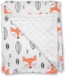 RONGRONG Baby Blanket with Dotted Backing for Newborn, Soft Warm Cozy Cotton Car Seat Blanket for Baby Boys and Girls, Pram Nursery Blankets for Travel, Outdoor, Decorative (Orange Fox 75x120 cm)