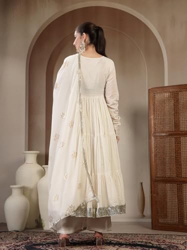 Image of Gulmohar Jaipur Women's Malmal Solid Angrakha Neck Anarkali Kurta Suit Set
