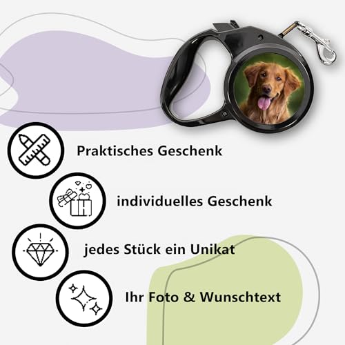 Kiwistar - Hundeleine - 200x20mm - selbst gestalten mit Foto & Wunschtext - individuell Bedruckt - personalisierte Geschenkidee - Leine mit bis 3m länge - für Hunde bis 25 kg