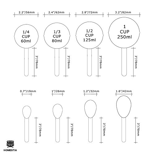 image for Homestia Stainless Steel Measuring Cups and Spoons Set of 8 Pcs Baking
