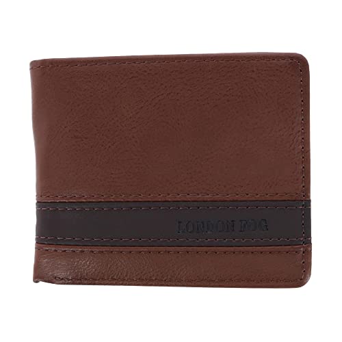 LONDON FOG Men's Leather Bifold Passcase Wallet, Brown