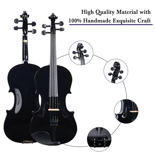 ADM Acoustic Violin for Kids Beginners,1/4 Size Acoustic Violin Fiddle for Teens Students Violin Starter Kit with Hard Case, Rosin, Shoulder Rest, Bow, Violin Music Stand and Strings,Black