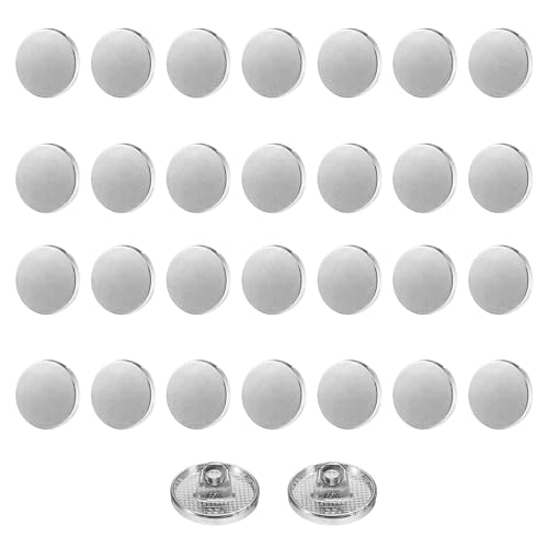 QUARKZMAN 30 Stück Knöpfe 12mm Metall Flache Buttons zum Annähen Runde Bastelknöpfe für Bekleidung Hosen Mantel Jacken Blazer Hemd Anzüge Dekorieren Handwerk Selber Machen, Silber