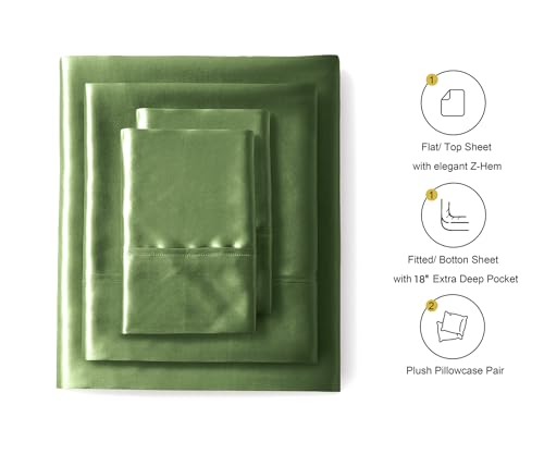 Image of Lanest Housing Silk Satin Sheets, King Size Satin Bed Sheet Set with Deep Pockets, Cooling Soft and Hypoallergenic Satin Sheets King - Sage Green