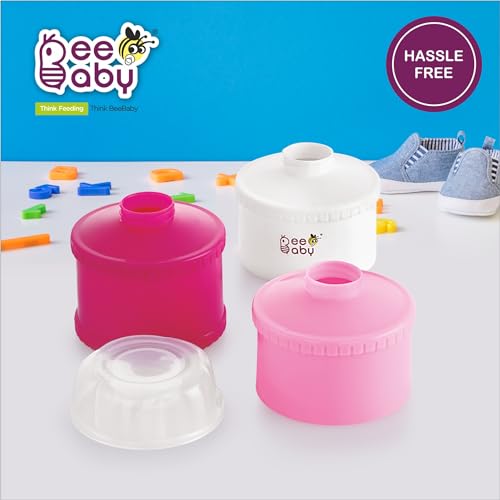 Image of BEEBABY Store and Feed Stackable Milk Powder Container. 3 Layer Multi-Storage, Multi-Functional Food and Milk Dispenser. 100% Bpa Free, Travel Friendly. 0 Months+ (Pink)