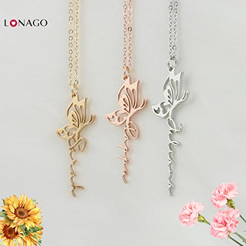 Lonago Butterfly Necklace With Name Personalized Name Butterfly Pendant Necklaces Gift For Women Girls (Copper-White Gold Color) #TOP1