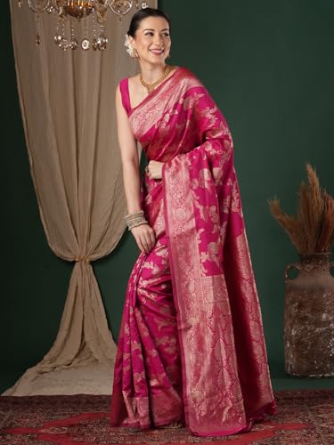 Image of AKHILAM Women's Kanjivaram Woven Soft Silk Saree With Blouse Piece