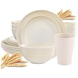 16PCS Wheat Straw Dinnerware Sets,Dishes Set Service for 4,Kitchen Plates and Bowls Set Unbreakable Modern...