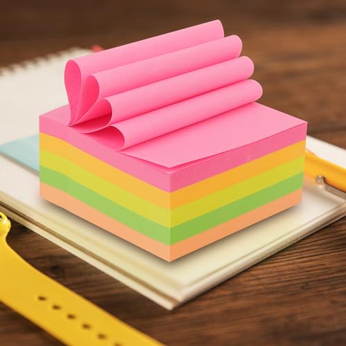 Image of GLUN Pack of 400 Sheet Super Sticky Note Pad, 3x3 Inch Bright Neon Colour Multicolour Sticky Notes for Lists & Longer Notes, 2 Times Sticking Power