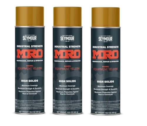 620-1443 MRO Industrial-Grade High Solids Spray Paint—New Equipment Yellow (16 oz, 3-Pack / 48 oz Total) | High-Coverage Spray Paint for Industrial Machinery