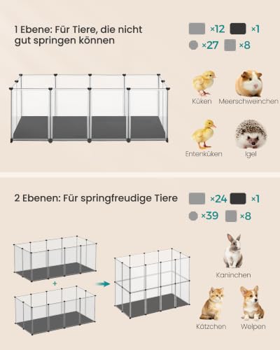 SONGMICS Kleintiergehege mit Unterlage, Laufstall, 143 x 73 x 46 cm