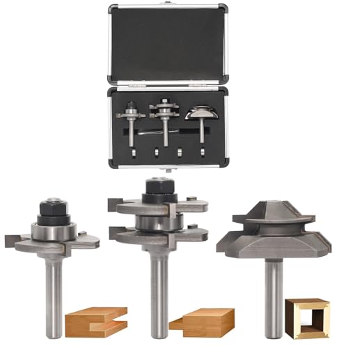 AKYLIN Set di 3 frese a 45 gradi per scanalature e lame a molla con gambo da 8 mm, 4 cuscinetti a sfera inclusi, frese in carburo di tungsteno per la lavorazione del legno