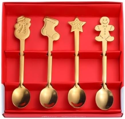 Silverware Flatware Set, 4/16/24/32/40/48 Pieces Christmas Spoon Set Dessert Spoon Golden Stainless Steel Coffee Spoon Christmas Creative Gift Spoon (Color : Gold, Size : 6Set-24Pcs)