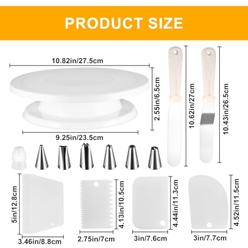 Tortenplatte, Drehbarer Tortenständer, Kuchen Drehteller Dekorations Kits, Cake Decorating Turntable mit Kuchenschabern, Tortenspachtel Glätter, Spritzbeuteln Spritzspitzen, Tortenzubehörset
