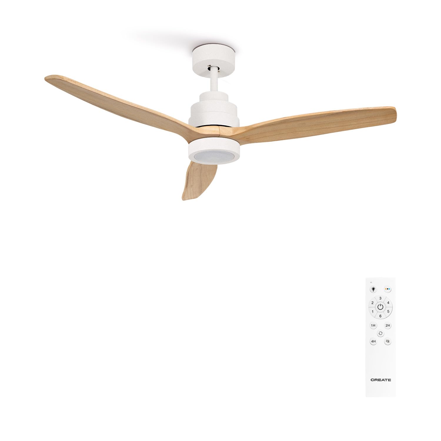 CREATE / WINDSTYLANCE DC/Ceiling fan with white light natural wood blades with control/40W, silent, Ø132 cm, 6 speeds, timer, summer-winter, double height, DC motor