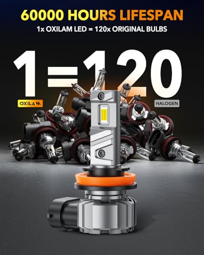 Image of OXILAM H11 Bulbs Fog Lights, H8 H9 H16 Lights 80W Super Bright 6000K Cool White, 10-Year Longer Lifespan, Plug and Play, Pack of 2