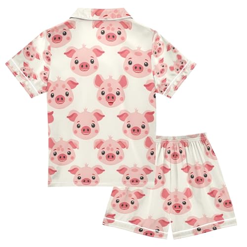 senya Cartoon Pig Face A Satin Summer Pajama Sets Silk Short Sleeve Button Down Sleepwear2