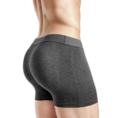 Rounderbum Mens Padded Underwear Boxer Briefs with Removable Butt Enhancing Pads - Charcoal Small - Padded Tech Body Shaping Invisible Under Clothing More Volume Instantly