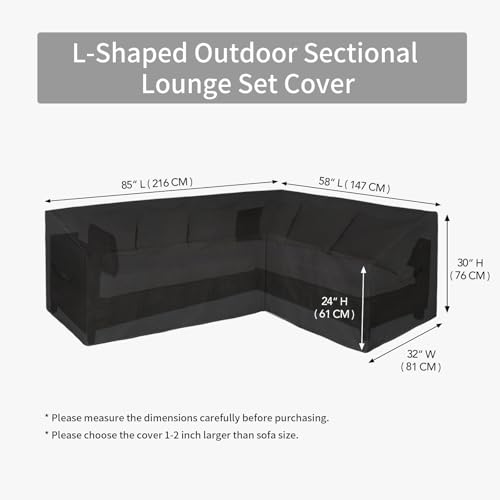 Image of Easy-Going 600D Patio L-Shaped Sectional Sofa Cover, 85 inchX58 inch Waterproof Heavy Duty Outdoor Garden Furniture Cover (Right Facing, Black)