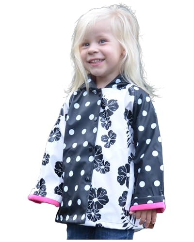 Foxfire for Kids Girls Black and White Flower and Polka Dot Raincoat 6