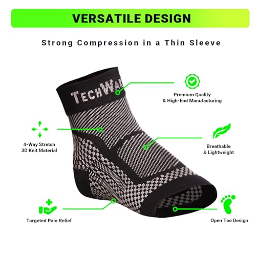 TechWare プロ足首ブレース圧縮スリーブ - アキレス腱鞘炎、関節の痛みを軽減アーチサポート付き足底筋膜炎フットソックス 腫れや踵骨棘の痛みを軽減(ブラック、XXL)