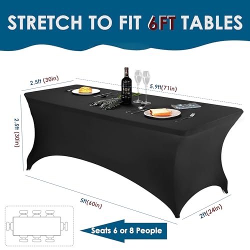 Nappe de table extensible 6 pieds noire lot de 2 en spandex lavable - 4