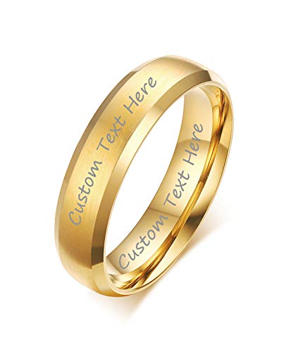 VNOX Customize Gold Plated Stainless Steel Beveled Edge Matte Brushed Finish Rings for Wedding Band,Size 10