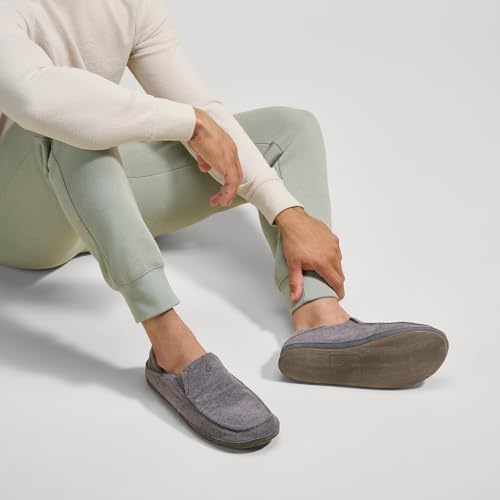 Image of OluKai Moloa Hulu Men's Wool-Blend Slippers, Soft & Heathered Knit Slip On Shoes, Suede Leather Foxing, Drop-In Heel Design