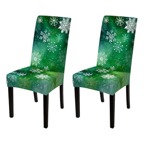 Image of Nuxovilar 2PCS Green Snowflake Stretch Chair Covers 23.6x70in | Holiday Slipcover Festive Protector Snowflake Wrap Seat Guard Dining Room Family Kitchen Dinner (Green Snowflake)