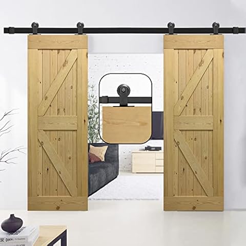 18FT/548cm Sliding Door Hardware Barn Door Track Set Sliding Barn Door Kit for Double Barn Door T Shape Cover