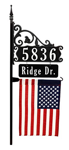Address America Super Reflective USA Handcrafted Boardwalk Home Address Sign For Yard - With Name Rider And American Flag - 58" Post