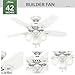 Hunter 42 inch Indoor Ceiling Fan with LED Lights - White Ceiling Fan with Pull Chain, For Bedroom or Living Room, Standard Mount, No Remote, 5 Blades, Includes Bulbs - Builder 52105, Snow White