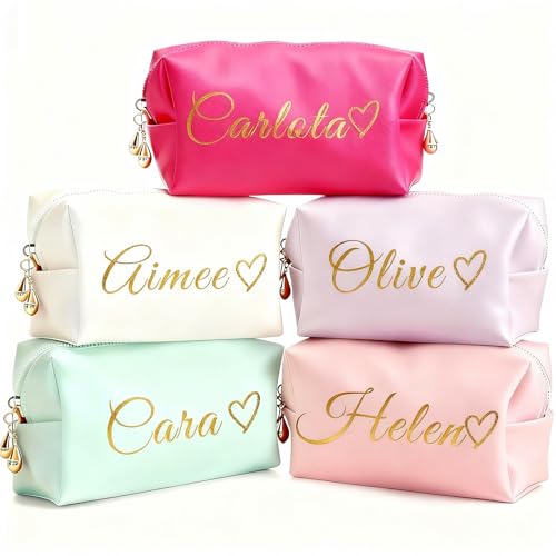VBAIFAyy Personalized Makeup Bag with Name & Birth Flower - Custom Toiletry Bag for Women, Unique Bridesmaid Gifts, Wedding Party Favors, Best Friend Birthday Present