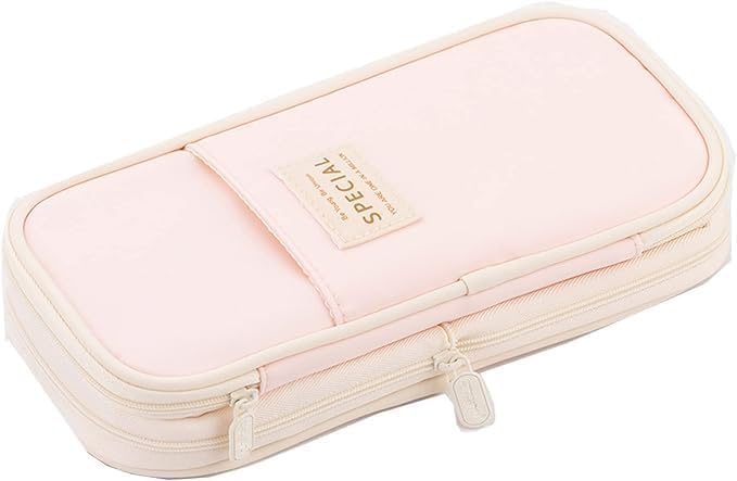 Pencil Case for School Supplies, Large Pencil Pouch with Zipper, Cute Pencil Bag for Office Supplies Makeup Bag, Desk Organizer for College Adults Women Men (Pink)