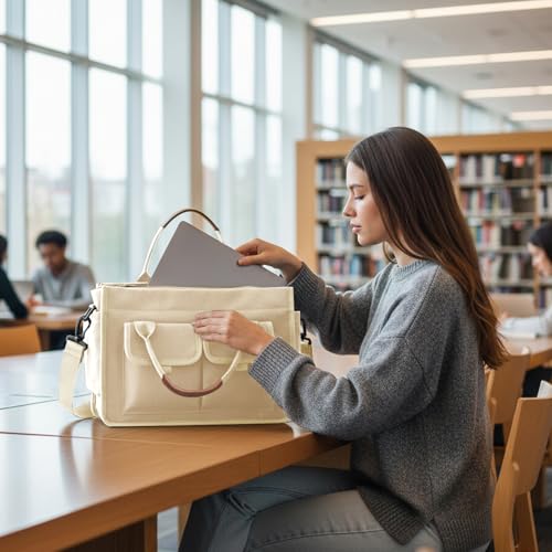 Image of coowoz Canvas Tote Bag for Women Work Tote Bags with Zipper Nurse Crossbody Bags Handbags Shoulder College Teacher Laptop Bag