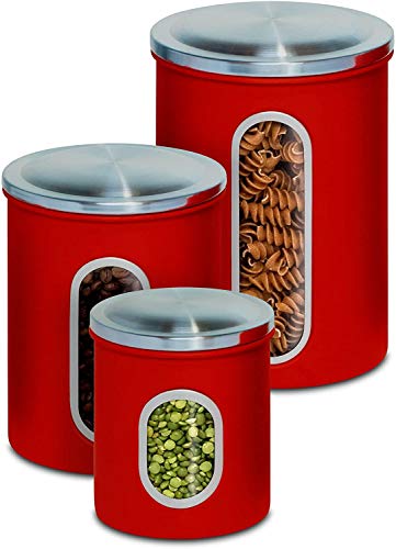 Honey-Can-Do Three-Piece Set Of Nesting Stainless Steel Kitchen Canisters, Red Kch-03011 Red #TOP3