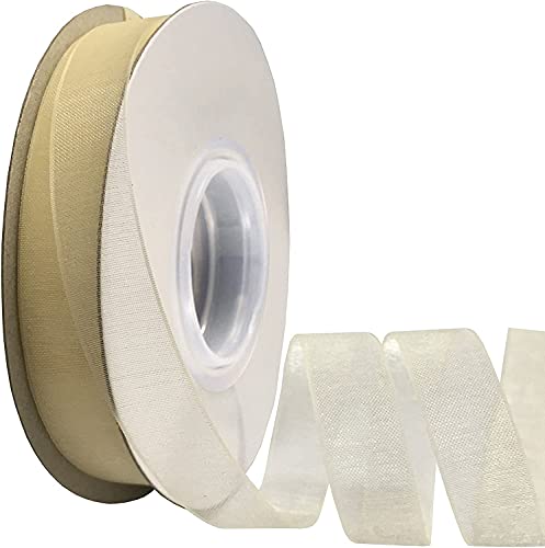 Duoqu 7/8 inch Wide Shimmer Sheer Organza Ribbon 50 Yards Cream