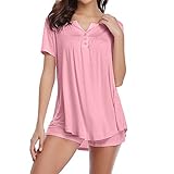 Bequeme Nachtwäsche für Damen, kurzes Set, Tank-Knopf, Damen-Pyjama, Shorts, Set, Nachtwäsche und Ärmel, Damenanzüge und -sets, rose, 48