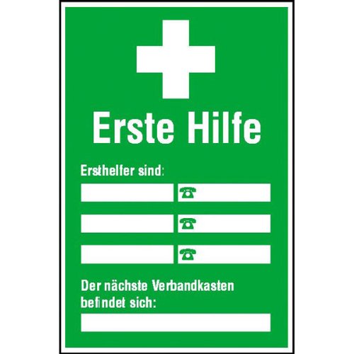 Preisvergleich Produktbild Aushang - Erste Hilfe Ersthelfer Verzeichnis zur Selbstbeschriftung Größe (BxH): 20,0 x 30,0 cm 1,0 mm Kunststoff (Hart-PVC)