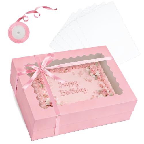 qiqee 14x10x4in Pink Sheet Cake Box