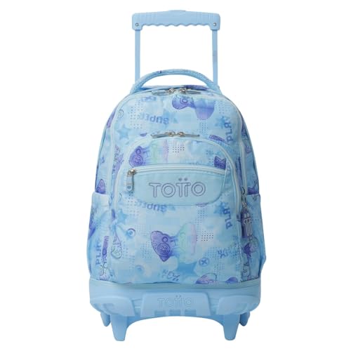 TOTTO - Mochila Escolar con Ruedas, Modelo Renglones, Capacidad 26,21 Litros, Bolsillo para PC 14", Bolsillo Botella, Correas en S para Mayor Comodidad, Resistente, Estampado Polar