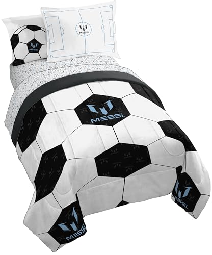 Jay Franco Kids Comforter Set Includes Sheets and Pillow Cover - Soft and Cozy Bed Set for Stylish Room Dcor White - Messi 7 Piece Full