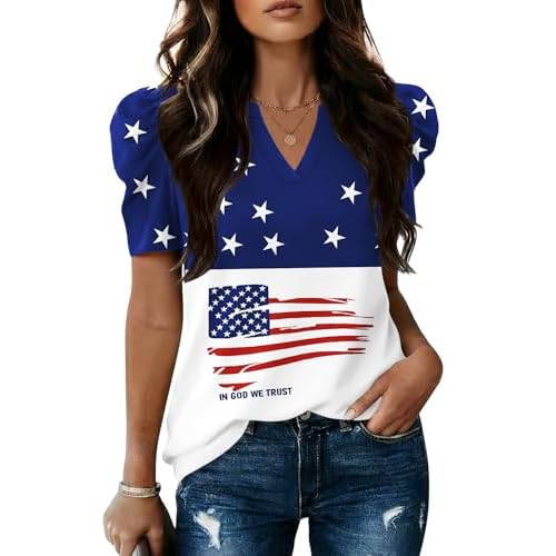 LOMON Spring Summer Tops for Women 2026 V Neck Puff Short Sleeve Tops Fashion Trendy Work Blouses Dressy Casual S-XXL