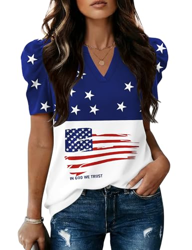 Image of LOMON Spring Summer Tops for Women 2026 V Neck Puff Short Sleeve Tops Fashion Trendy Work Blouses Dressy Casual S-XXL