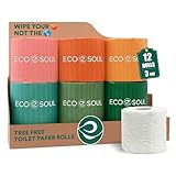 ECO SOUL Papel higi&eacute;nico de bamb&uacute;, 12 megarrollos de 3 capas, 300 hojas por rollo, papel higi&eacute;nico ecol&oacute;gico y seguro para s&eacute;pticos, papel higi&eacute;nico sostenible, compostable, certificado FSC