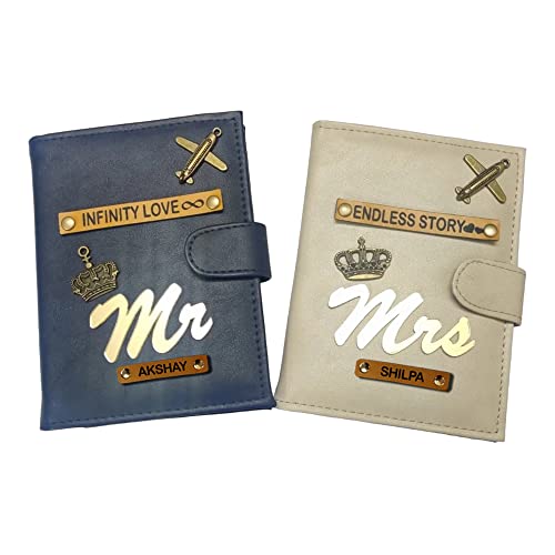 Image of Synthetic Leather Unisex Lightweight Magnetic Closure Passport Covers (Blue and Cream)