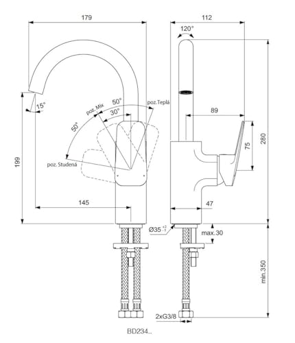 Mitigeur lavabo col de cygne Ceraplan BD234AA robinet salle de bain bec pivotant
