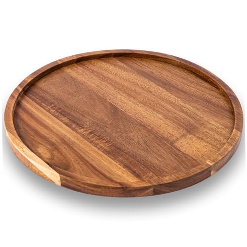 Tabla para Servir Bandeja Redonda De Madera De 35 Cm Rústica para Charcutería Bandeja Fácil De Limpiar para Queso Aperitivos Galletas Postres Y Aperitivos.